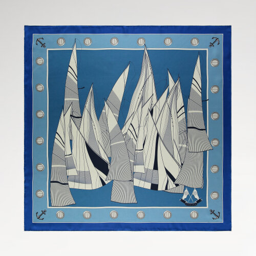 Blue Sail Patterned Silk Square Scarf