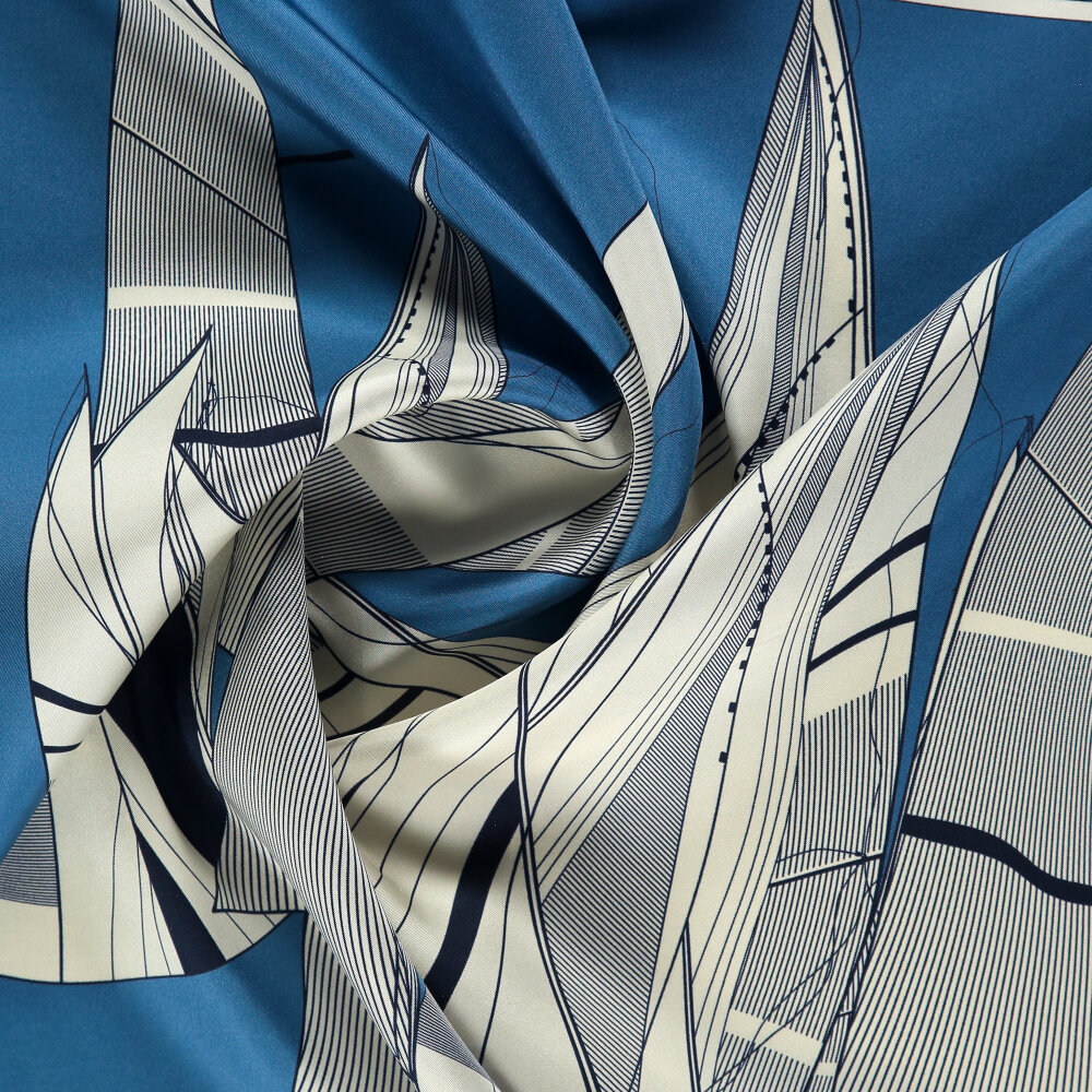 Blue Sail Patterned Silk Square Scarf - 2