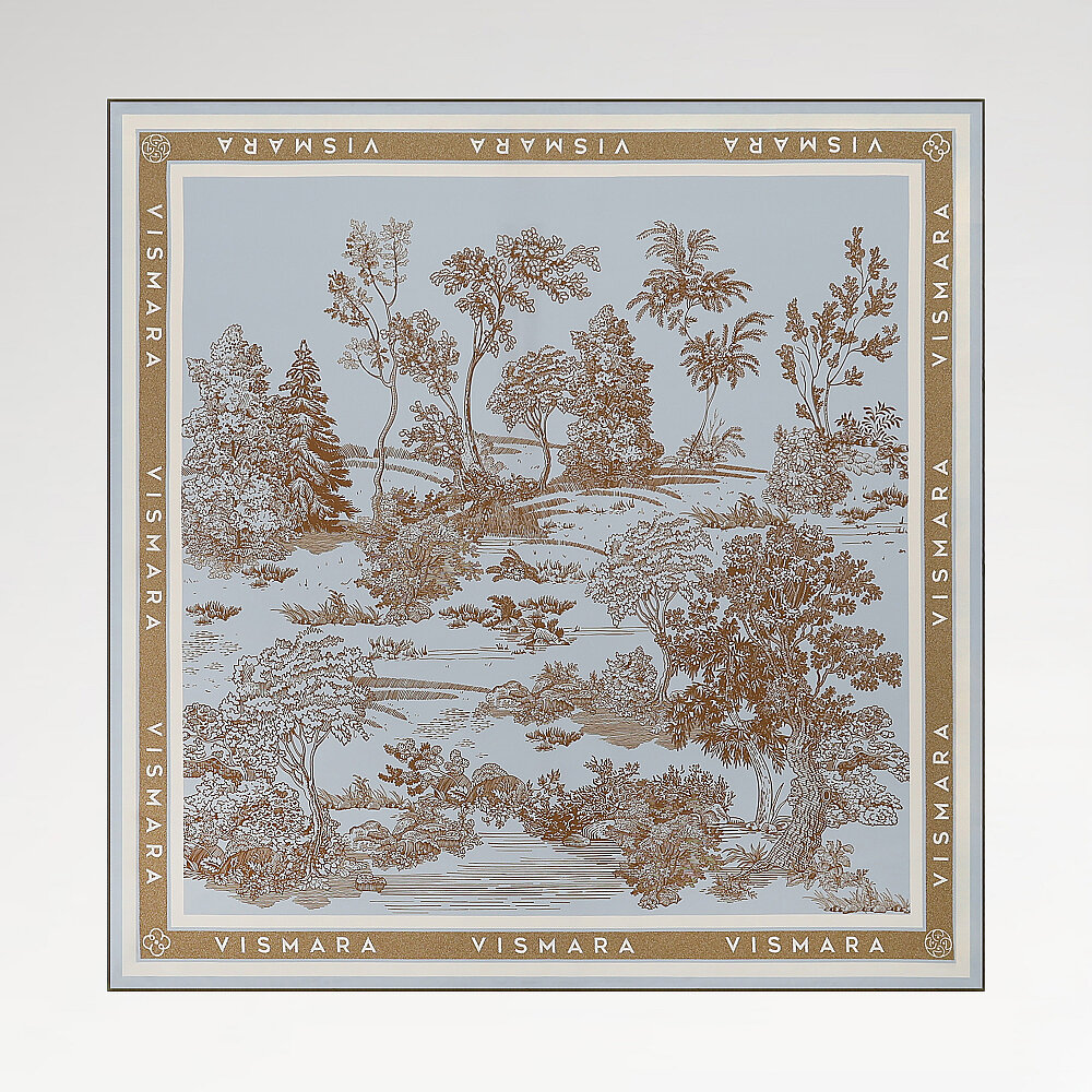 Blue Toile Garden Pattern Twill Silk Square Scarf - 1