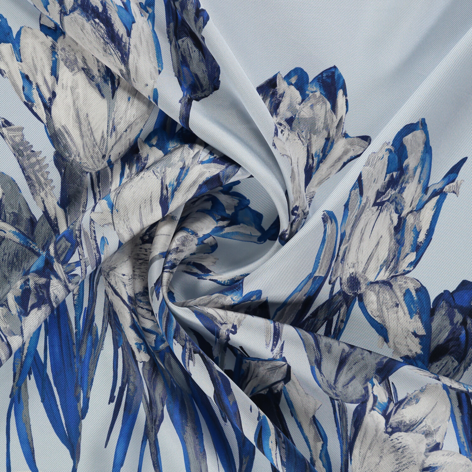 Blue Tulip Garden Pattern Twill Silk Square Scarf - 2