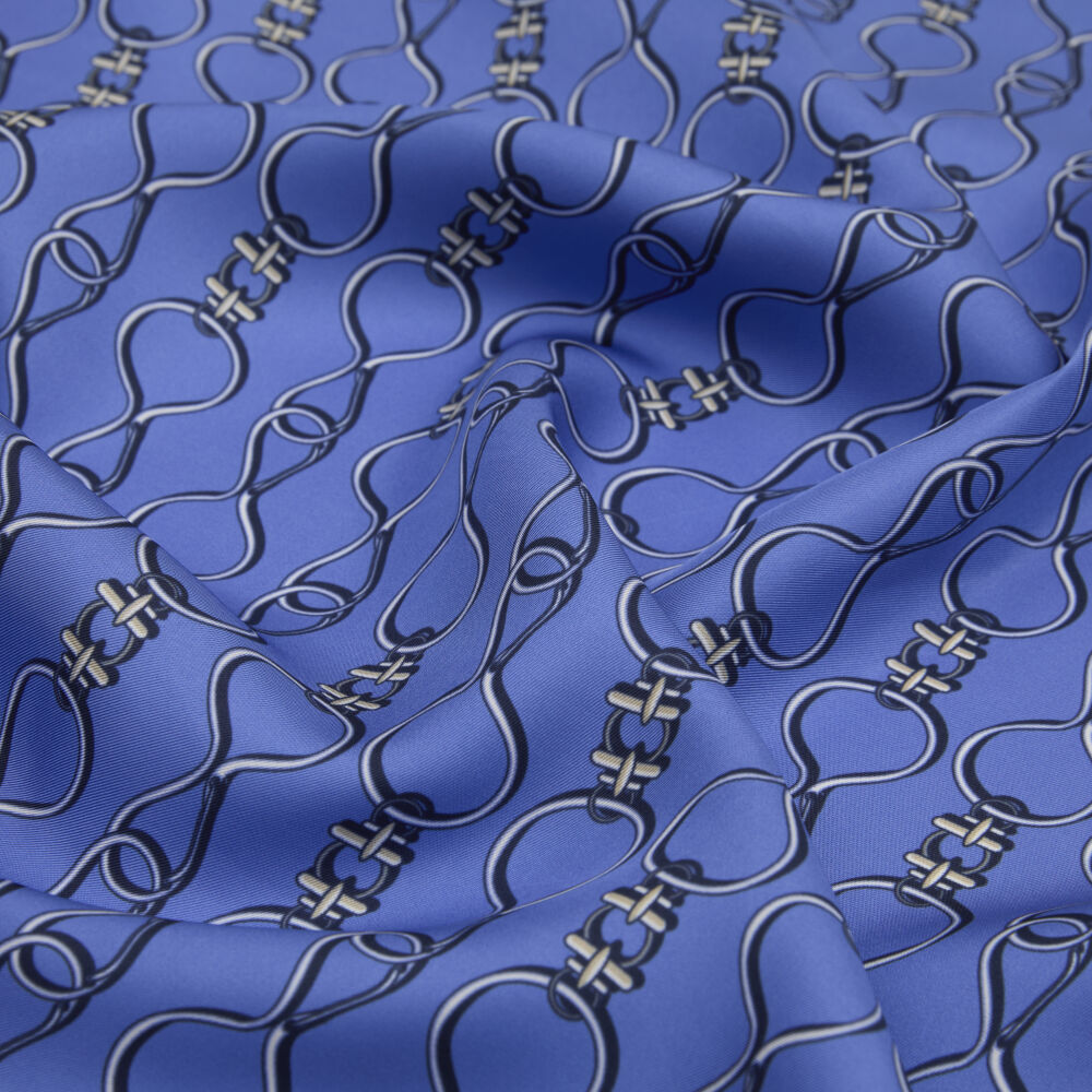 Blue Vector Chain Pattern Twill Silk Square Scarf - Vismara