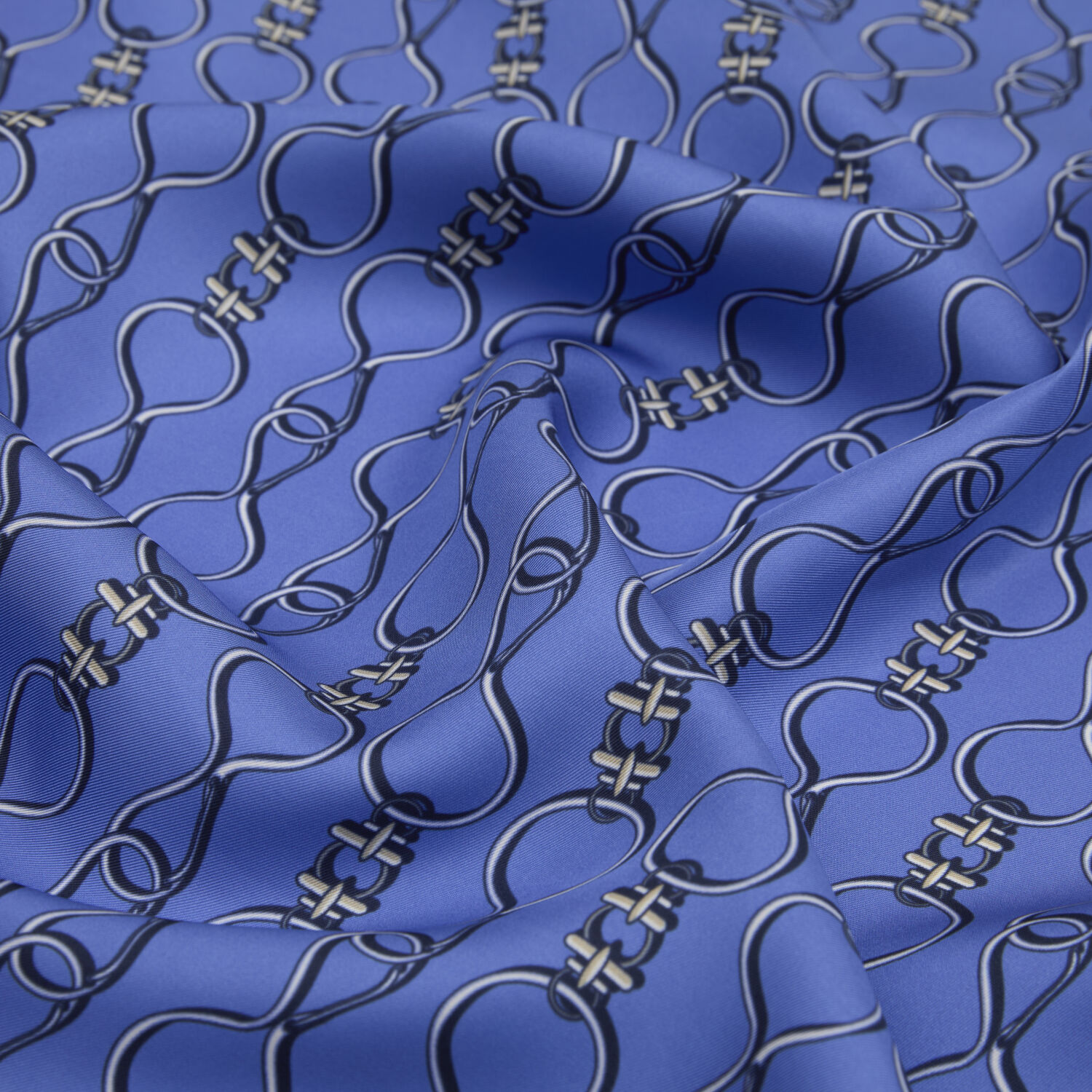 Blue Vector Chain Pattern Twill Silk Square Scarf - 2