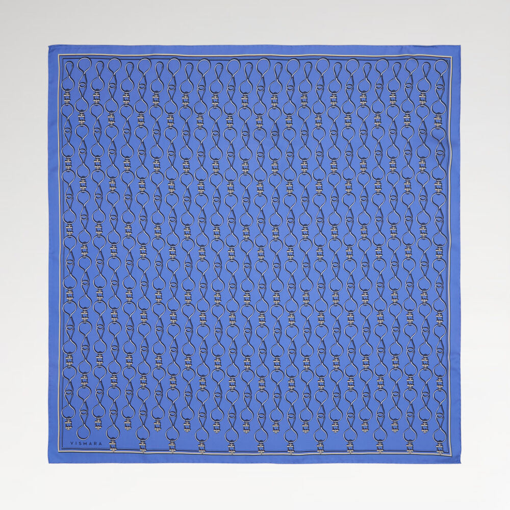 Blue Vector Chain Pattern Twill Silk Square Scarf