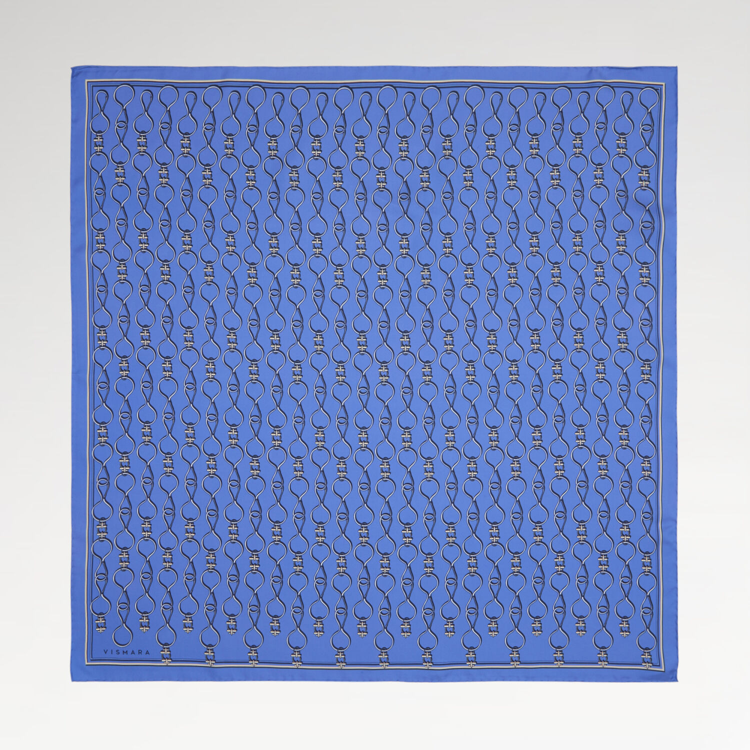 Blue Vector Chain Pattern Twill Silk Square Scarf - 1