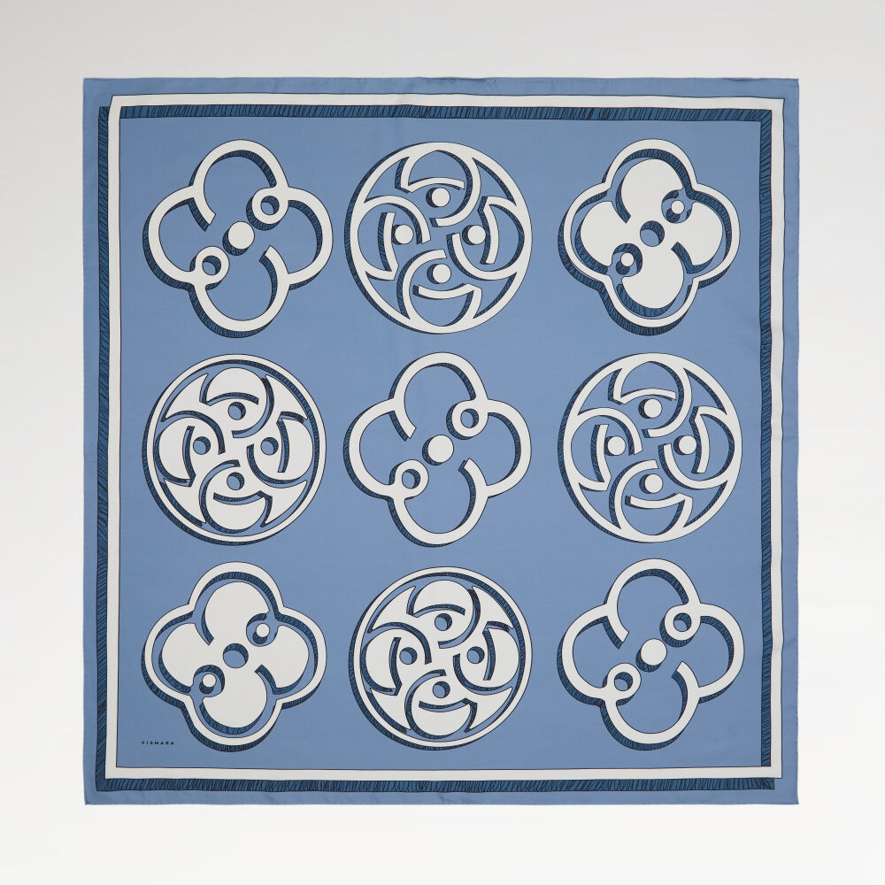 Blue Vismara Monogram Patterned Twill Silk Square Scarf