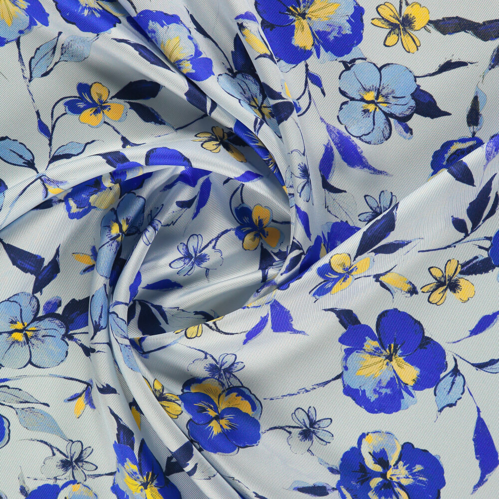 Blue Wildflower Patterned Silk Square Scarf - 2