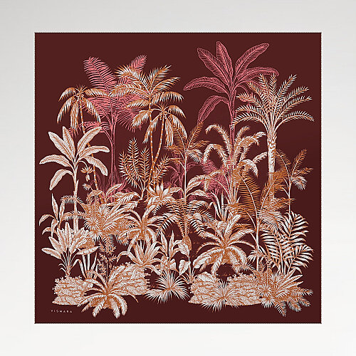 Bordo Egzotik Vaha Desenli Twill İpek Eşarp