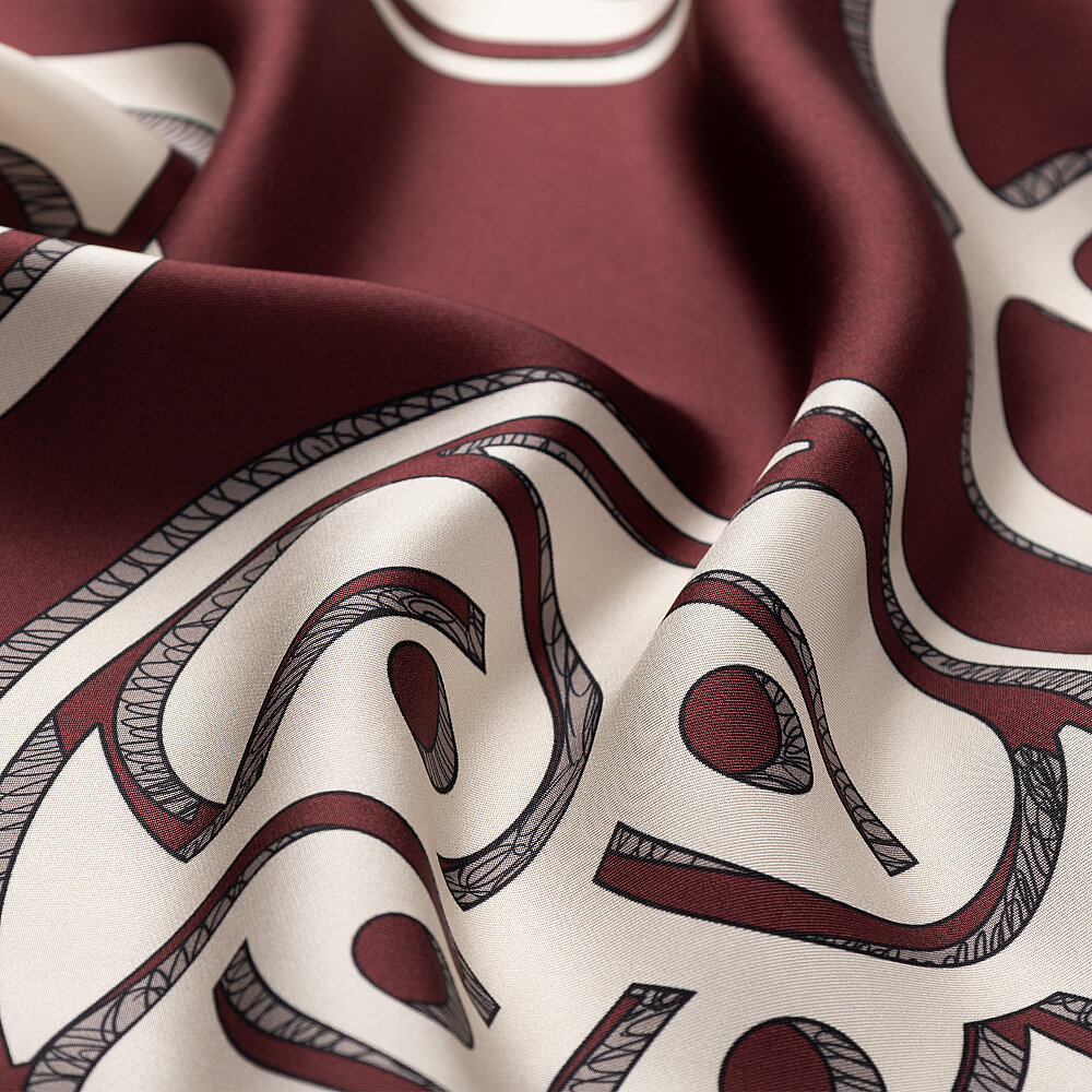 Bordo Vismara Monogram Desenli Twill İpek Eşarp - 2