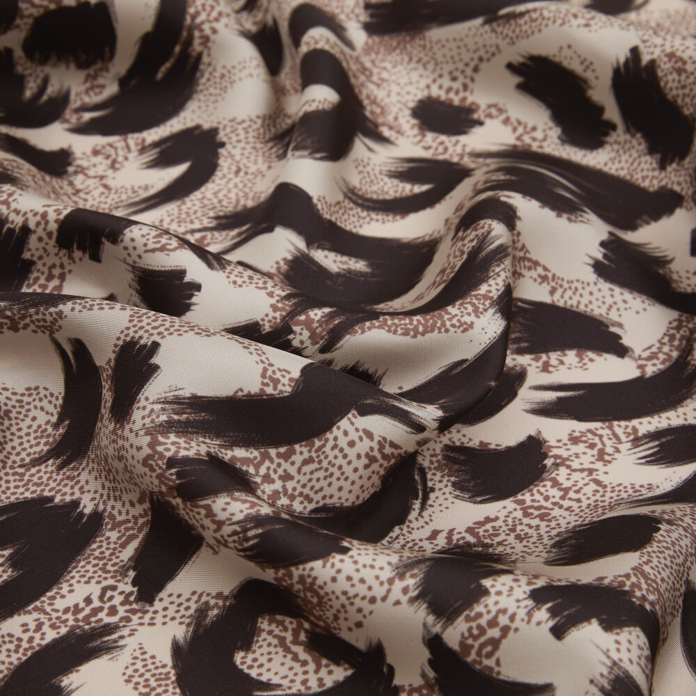 Brown Leopard Patterned Twill Silk Square Scarf - Vismara
