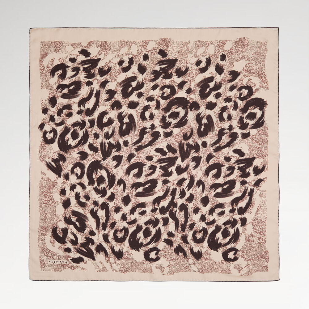 Brown Leopard Patterned Twill Silk Square Scarf