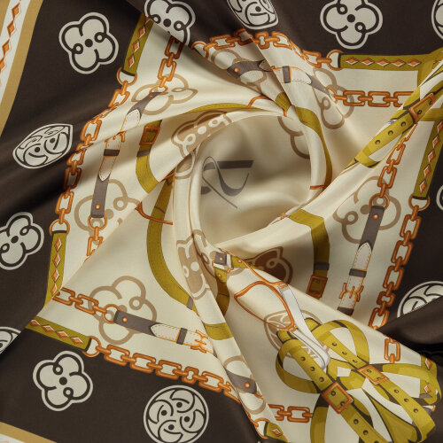 Brown Vismara Monogram Chain Patterned Silk Square Scarf - Vismara