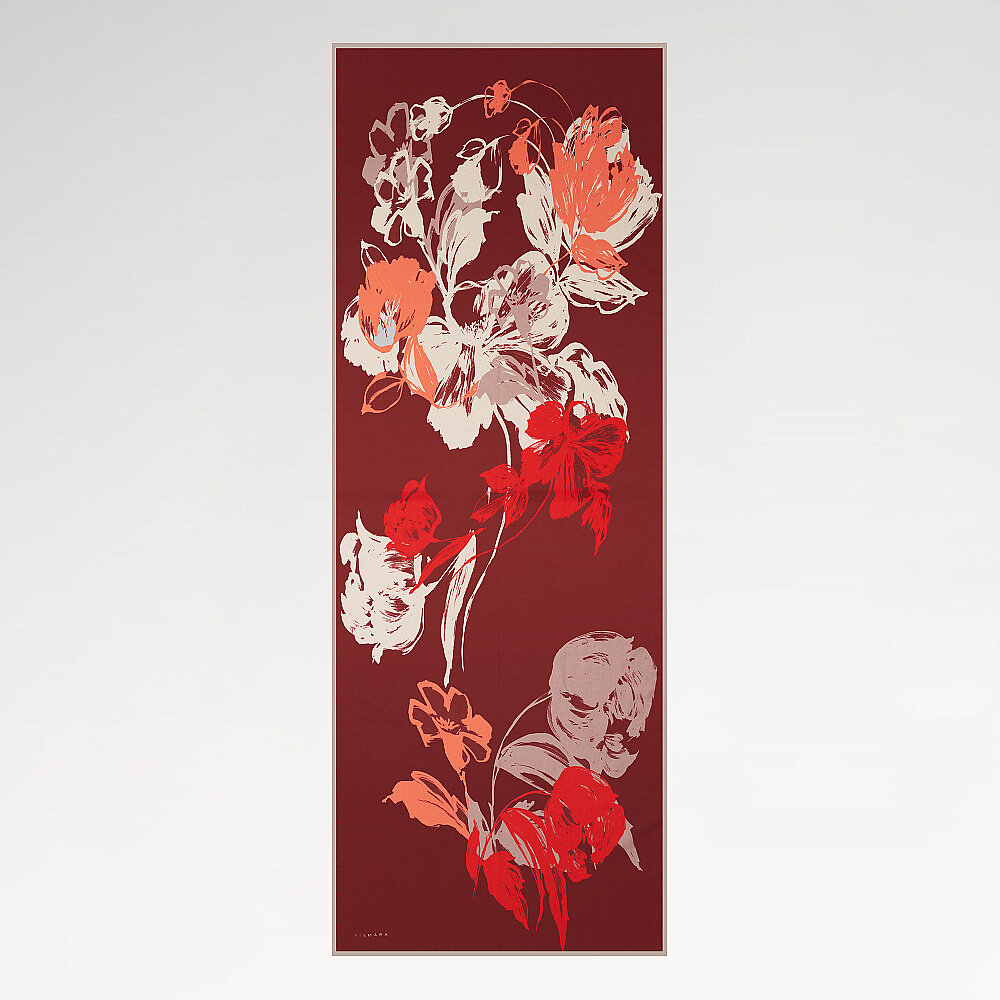 Burgundy Abstract Tulip Pattern Silk Scarf - 2