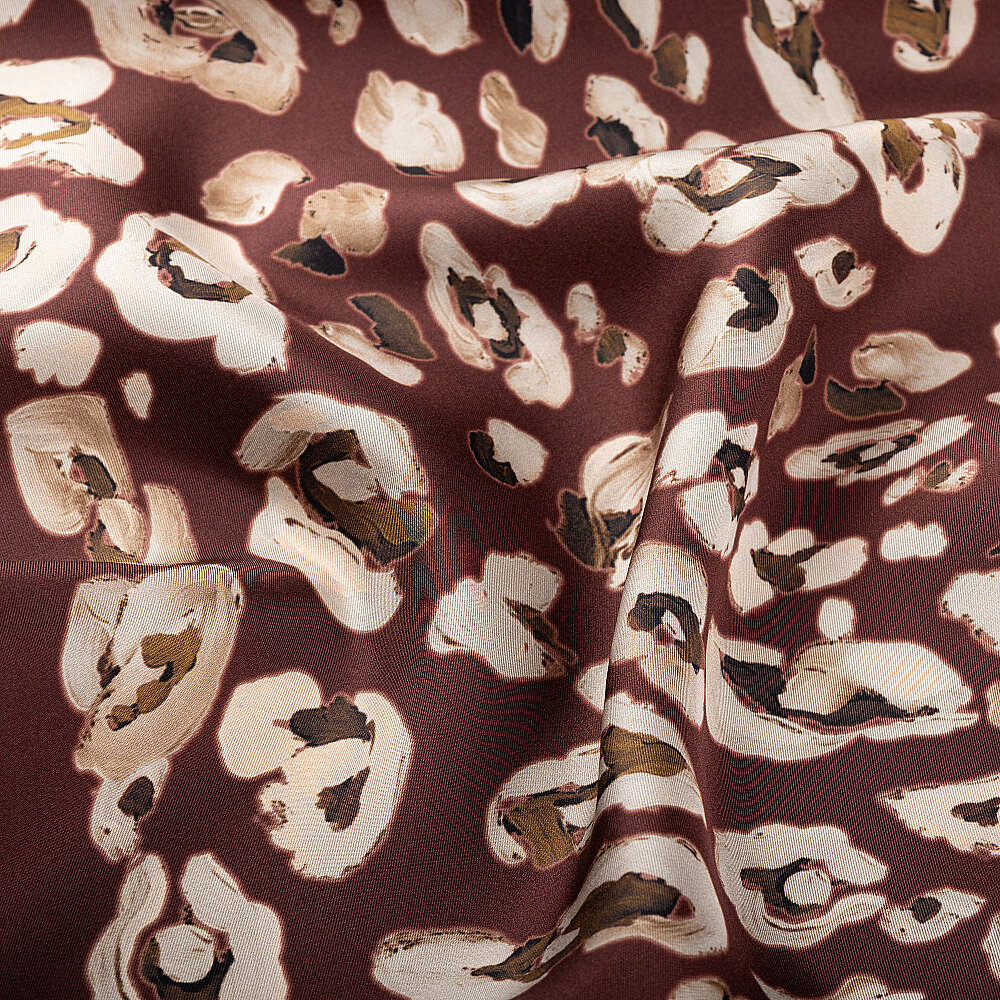 Burgundy Classic Panther Pattern Silk Scarf - 3