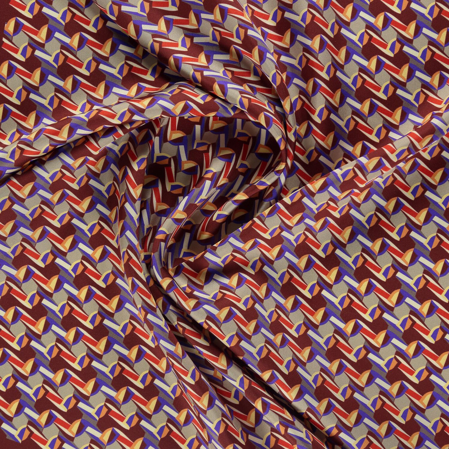 Burgundy Geometric Retro Pattern Twill Silk Square Scarf - 2