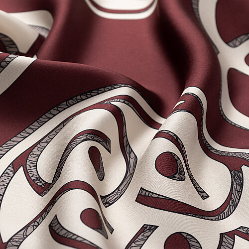 Burgundy Vismara Monogram Patterned Twill Silk Square Scarf - Vismara