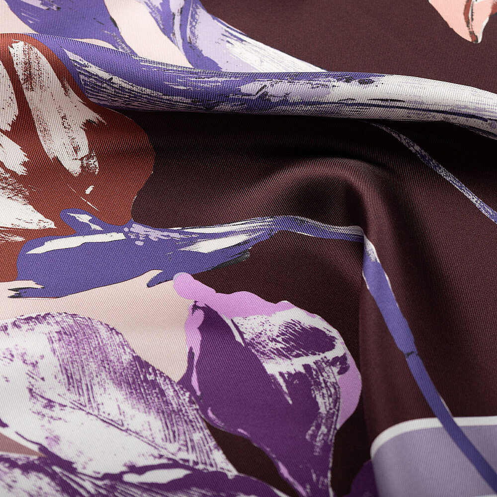 Claret Red Powder Vismara Camelia Patterned Twill Silk Square Scarf - 2