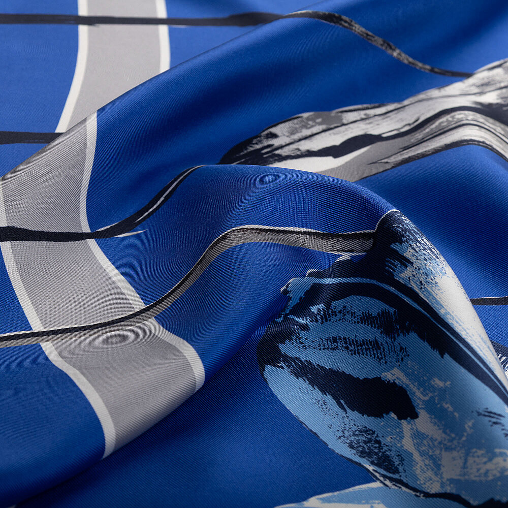 Cobalt Blue Vismara Camelia Patterned Twill Silk Square Scarf - 2