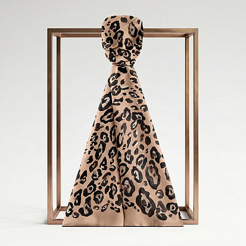 Coffee Classic Panther Pattern Silk Scarf - Vismara