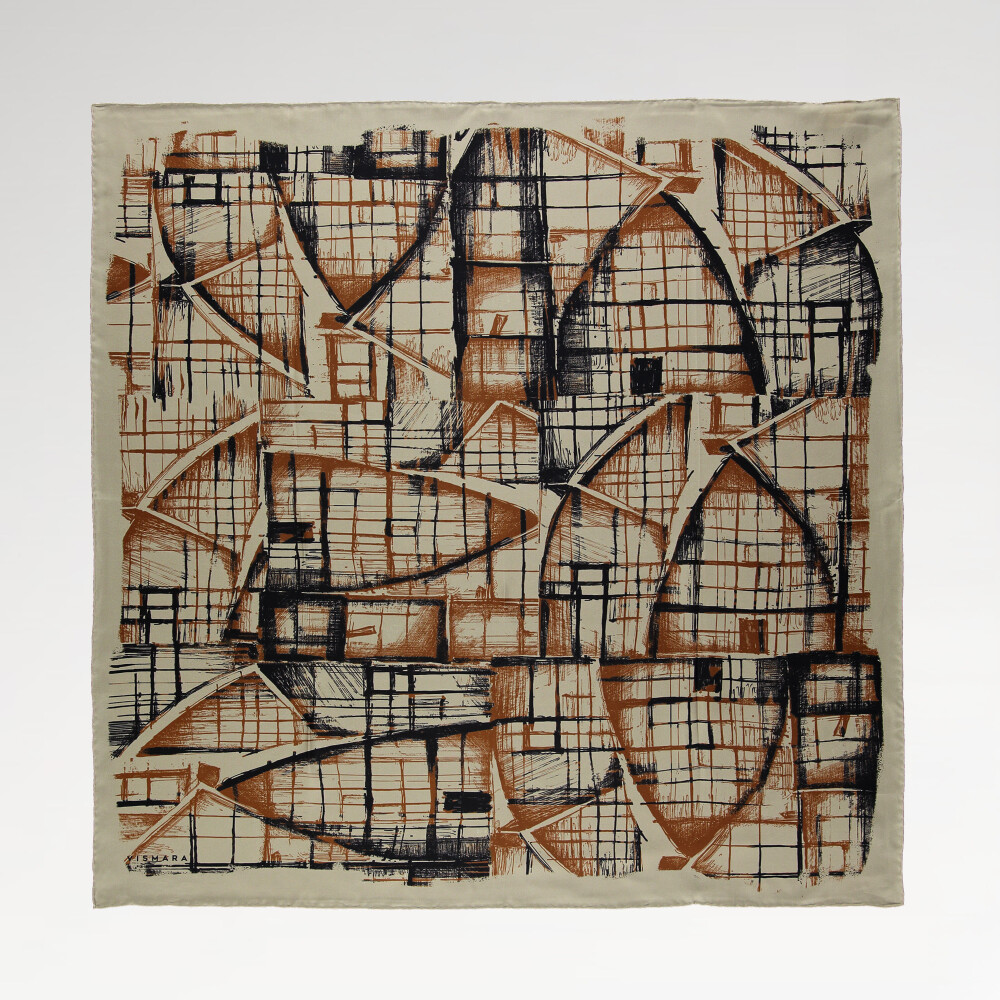 Brown Contour Pattern Twill Silk Square Scarf
