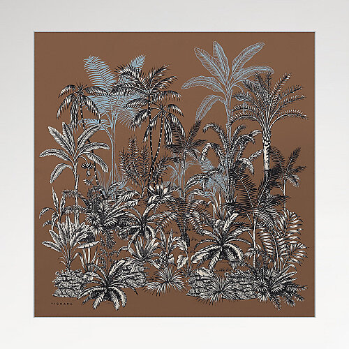 Coffee Exotic Oasis Patterned Twill Silk Square Scarf
