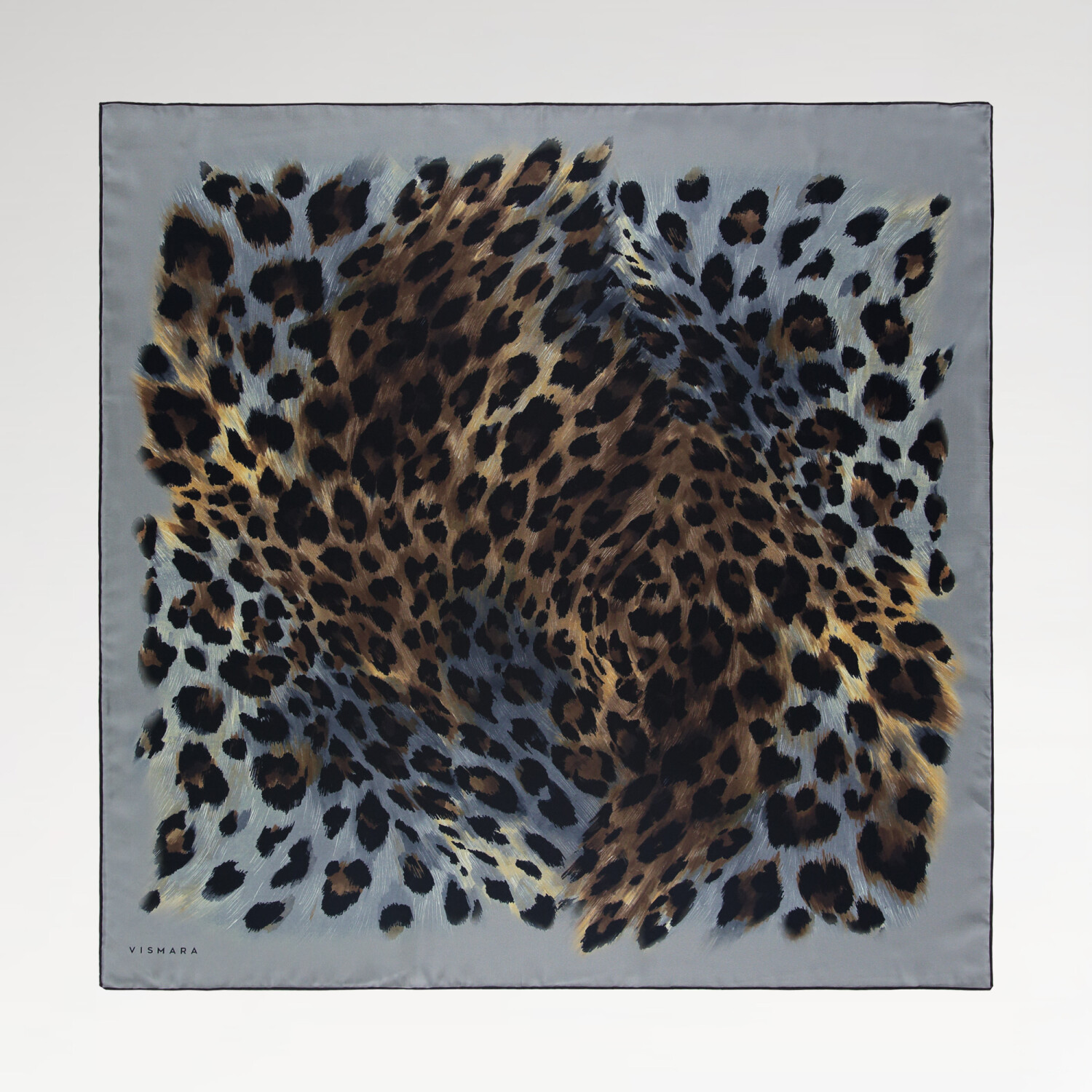 Brown Natural Leopard Pattern Twill Silk Square Scarf - 1