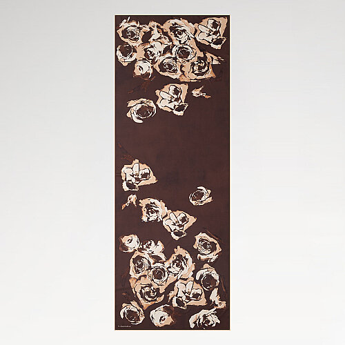 Coffee Oil Painting Rose Patterned Silk Scarf - Vismara
