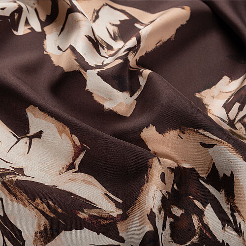 Coffee Oil Painting Rose Patterned Silk Scarf - Vismara