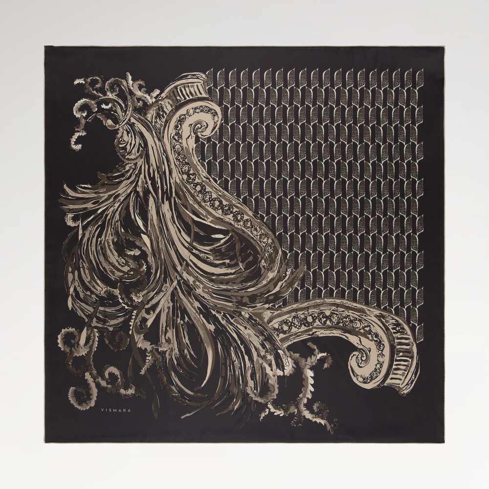 Brown Silenzio Dorato Pattern Twill Silk Square Scarf