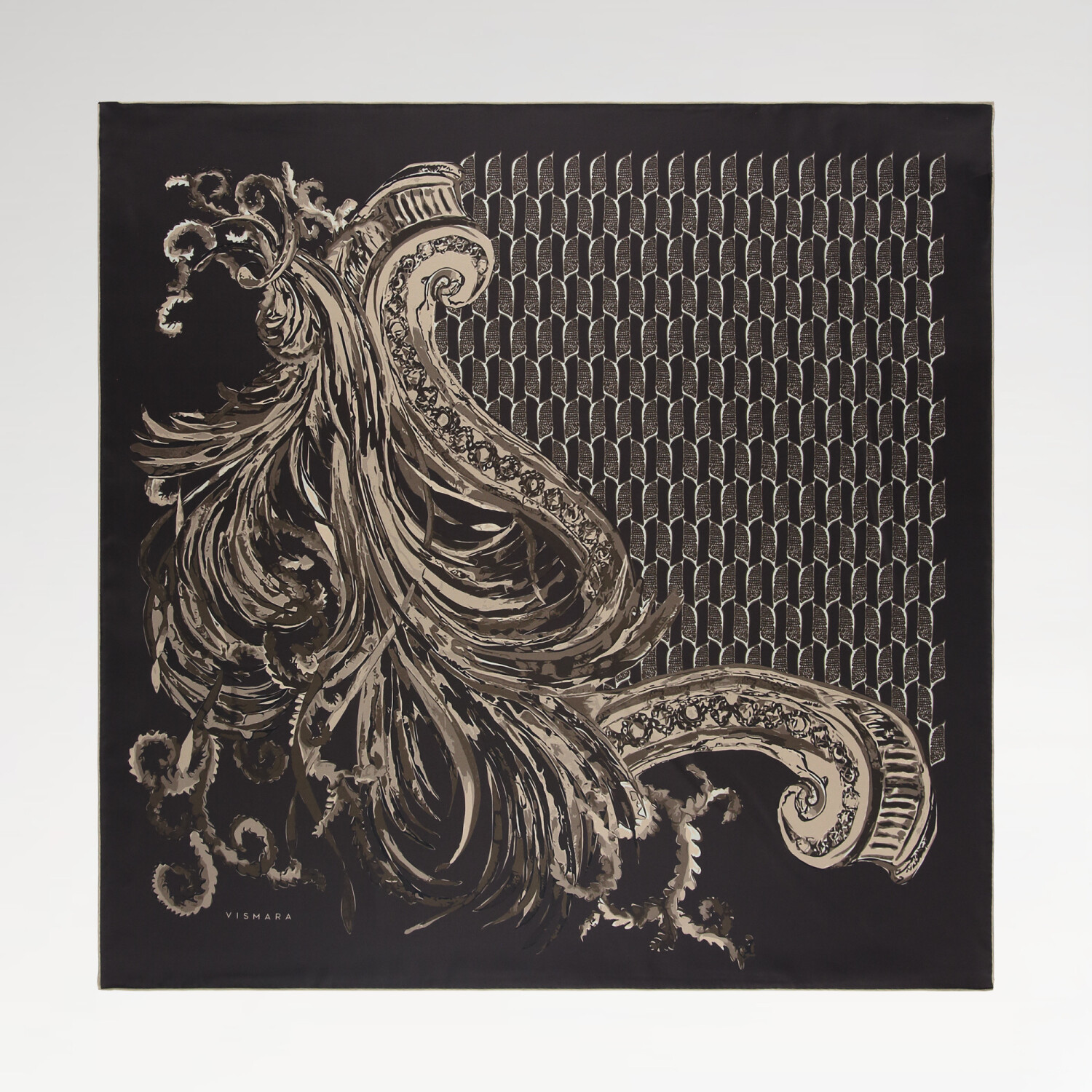 Brown Silenzio Dorato Pattern Twill Silk Square Scarf - 1