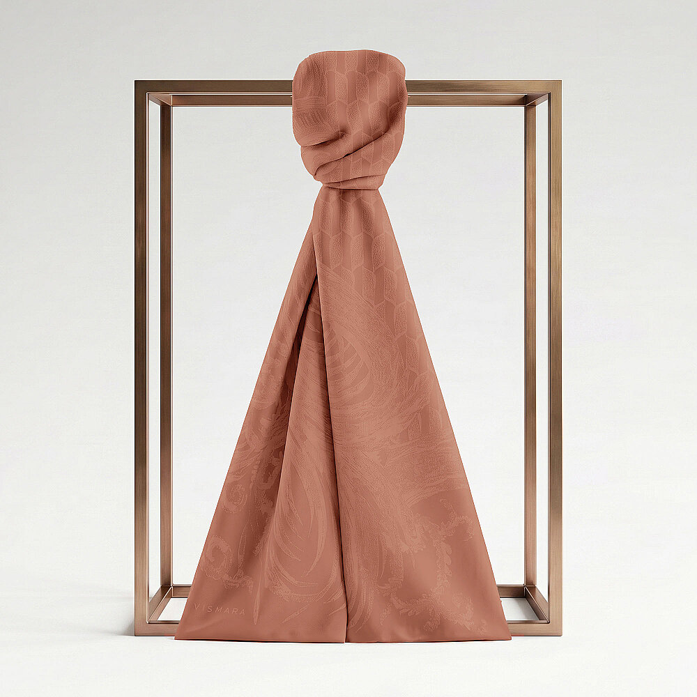 Copper Royal Textured Jacquard Cotton Silk Scarf - 1