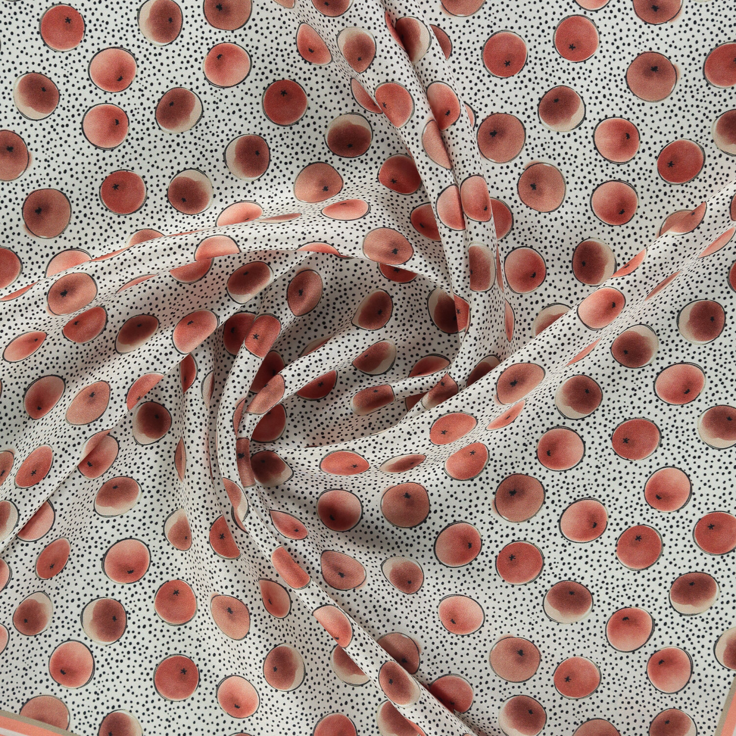 Coral Artistic Dot Pattern Twill Silk Square Scarf - 2