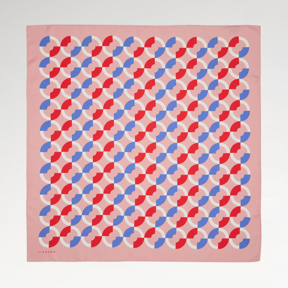 Coral Circle Patterned Twill Silk Square Scarf