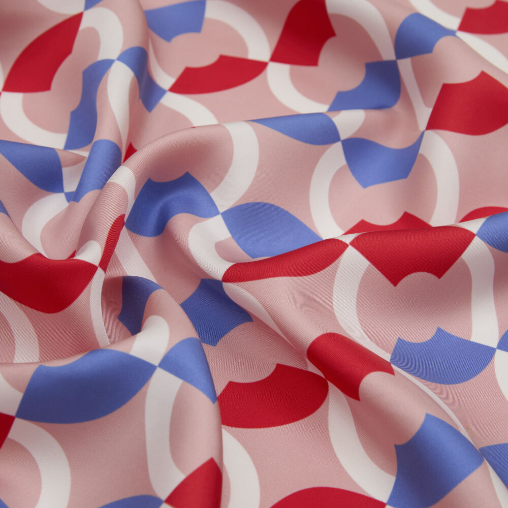 Coral Circle Patterned Twill Silk Square Scarf - Vismara