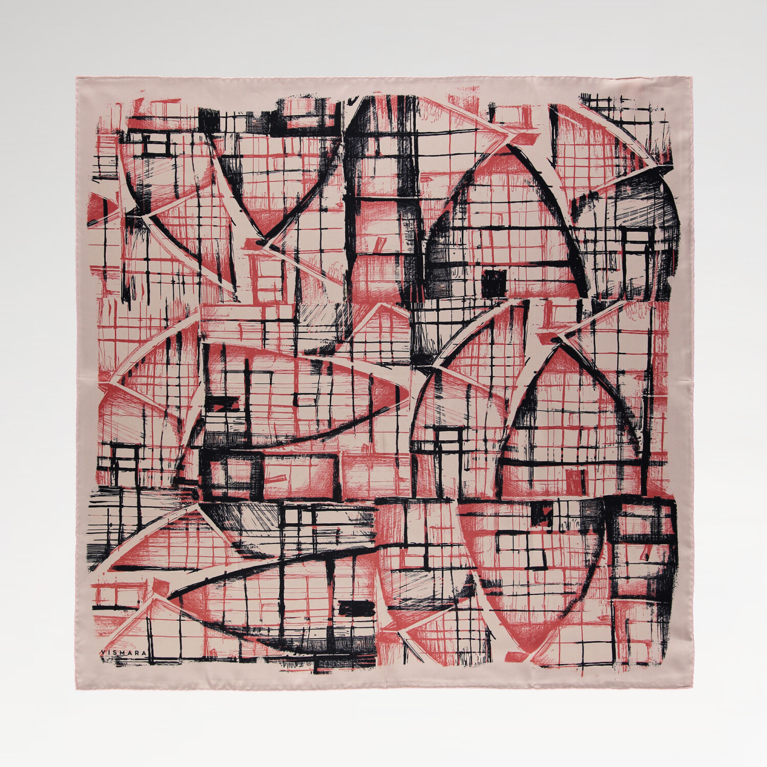 Coral Contour Pattern Twill Silk Square Scarf - 1