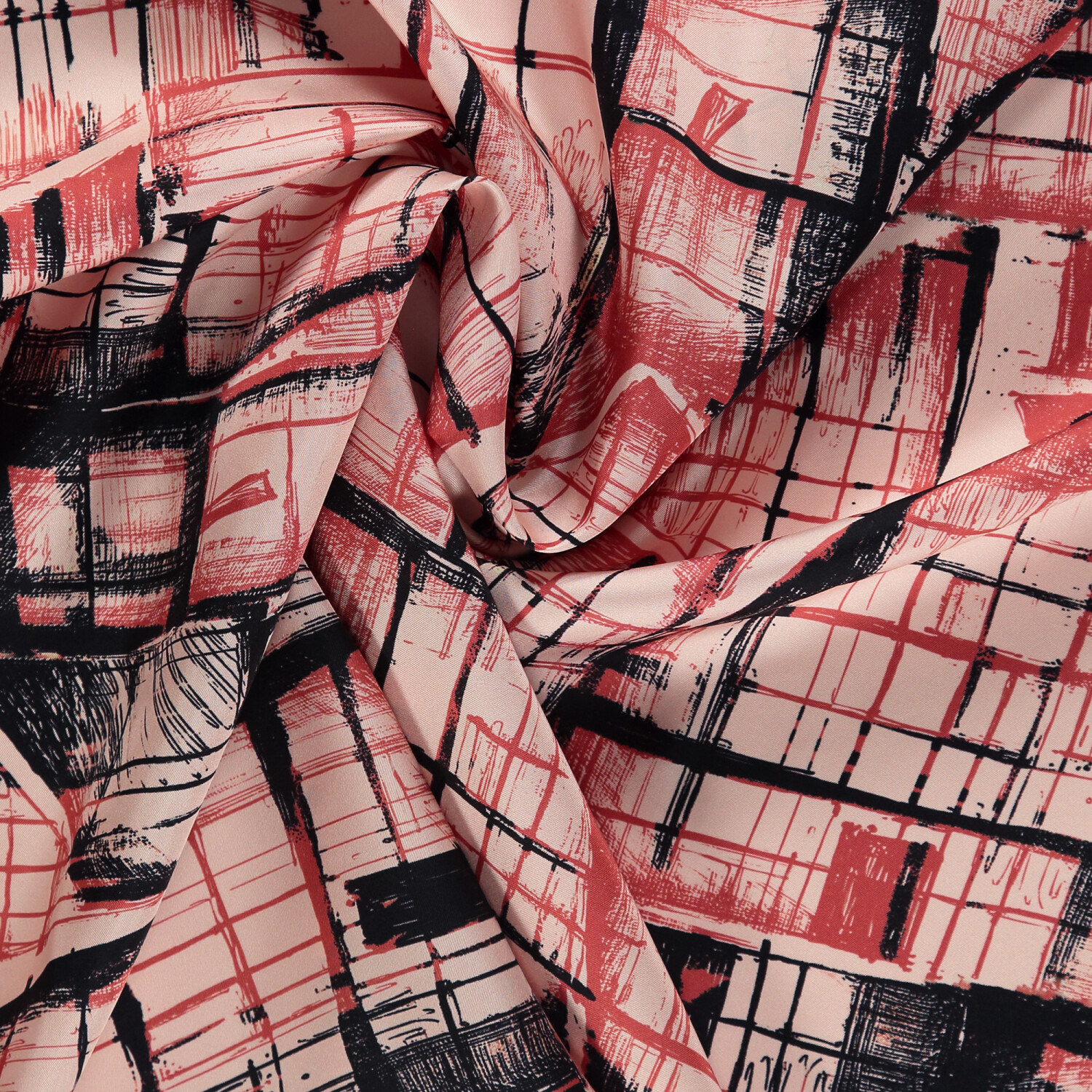 Coral Contour Pattern Twill Silk Square Scarf - 2