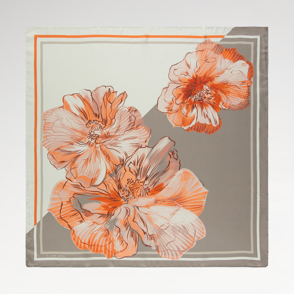 Coral Linea Fiora Pattern Twill Silk Square Scarf