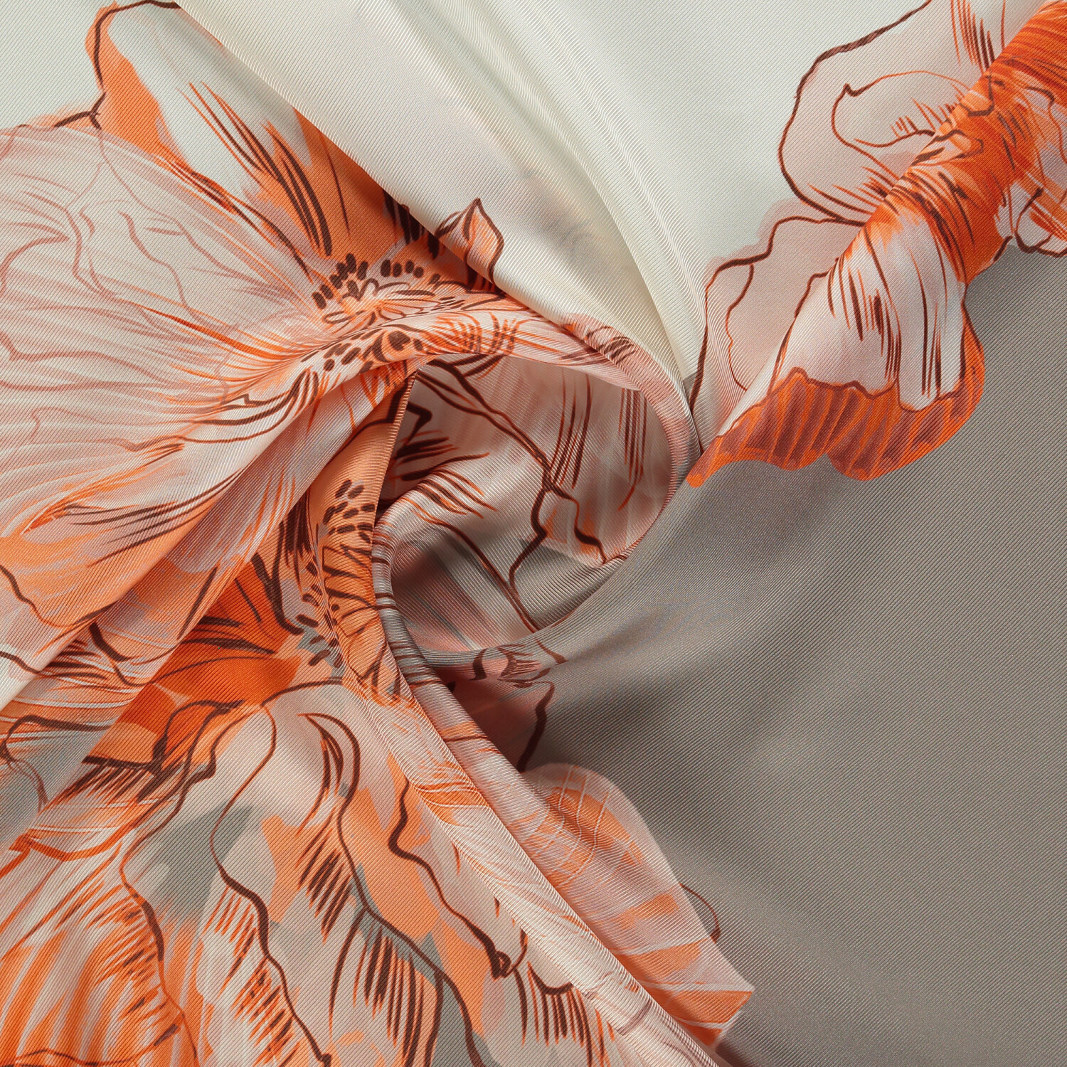 Coral Linea Fiora Pattern Twill Silk Square Scarf - 2