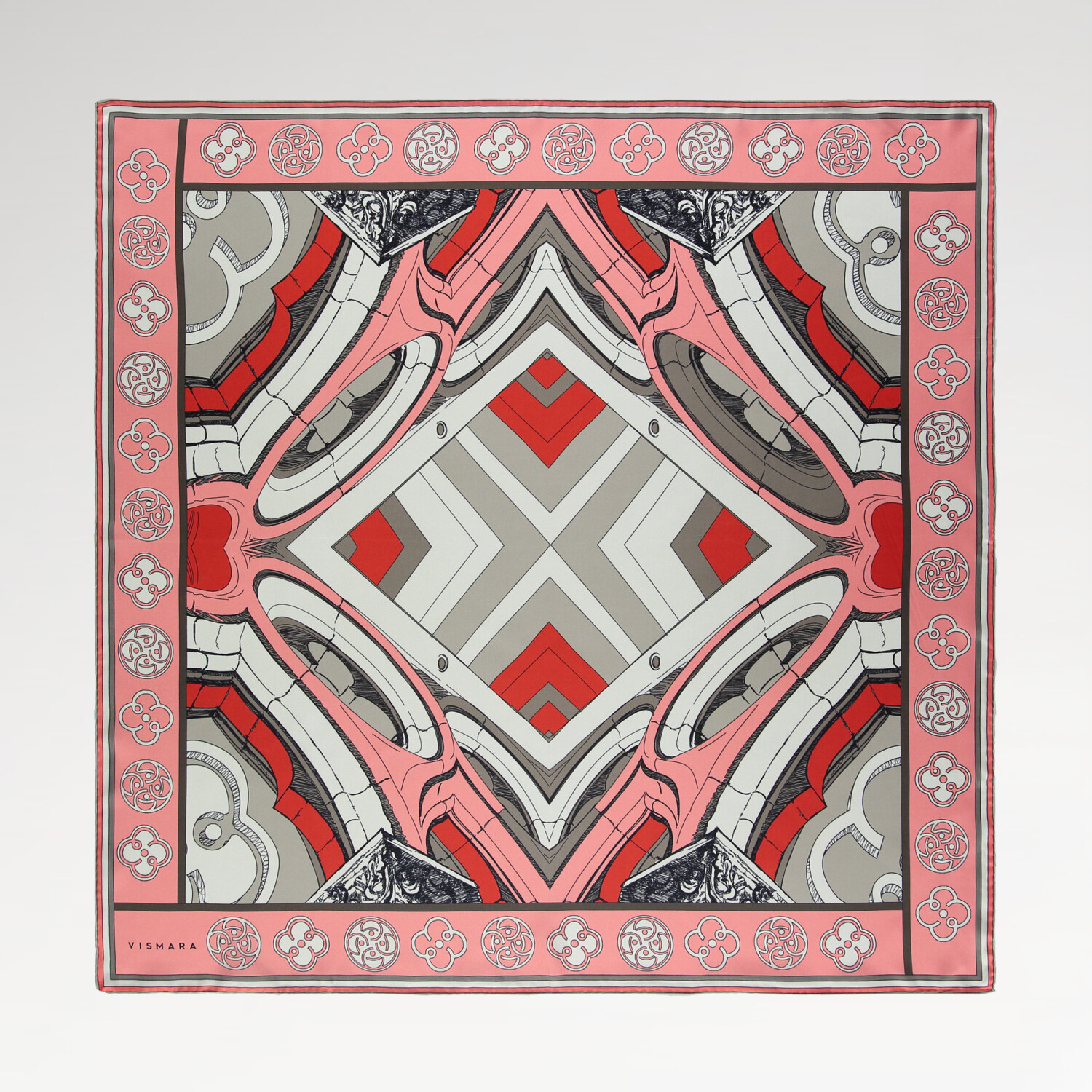 Coral Linear Columns Patterned Twill Silk Square Scarf - 1