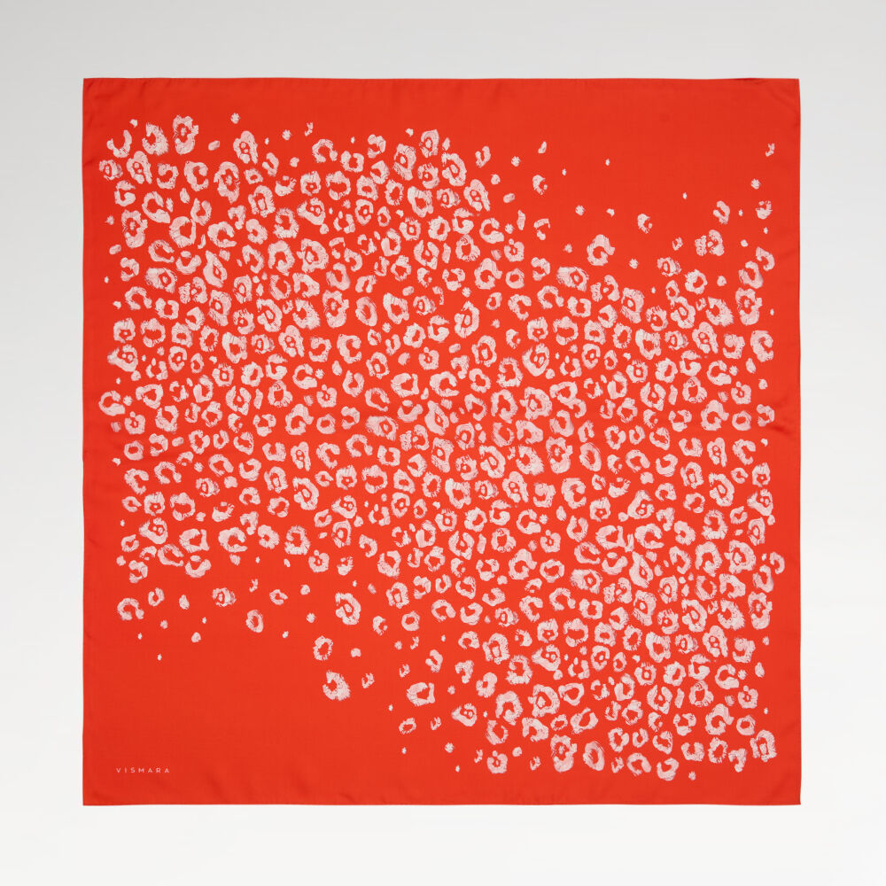 Coral Modern Leopard Texture Patterned Twill Silk Square Scarf