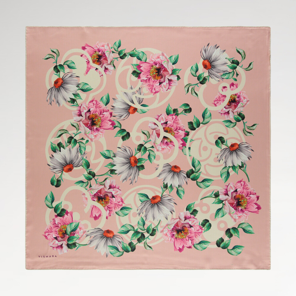 Coral Pure Grace Pattern Twill Silk Square Scarf