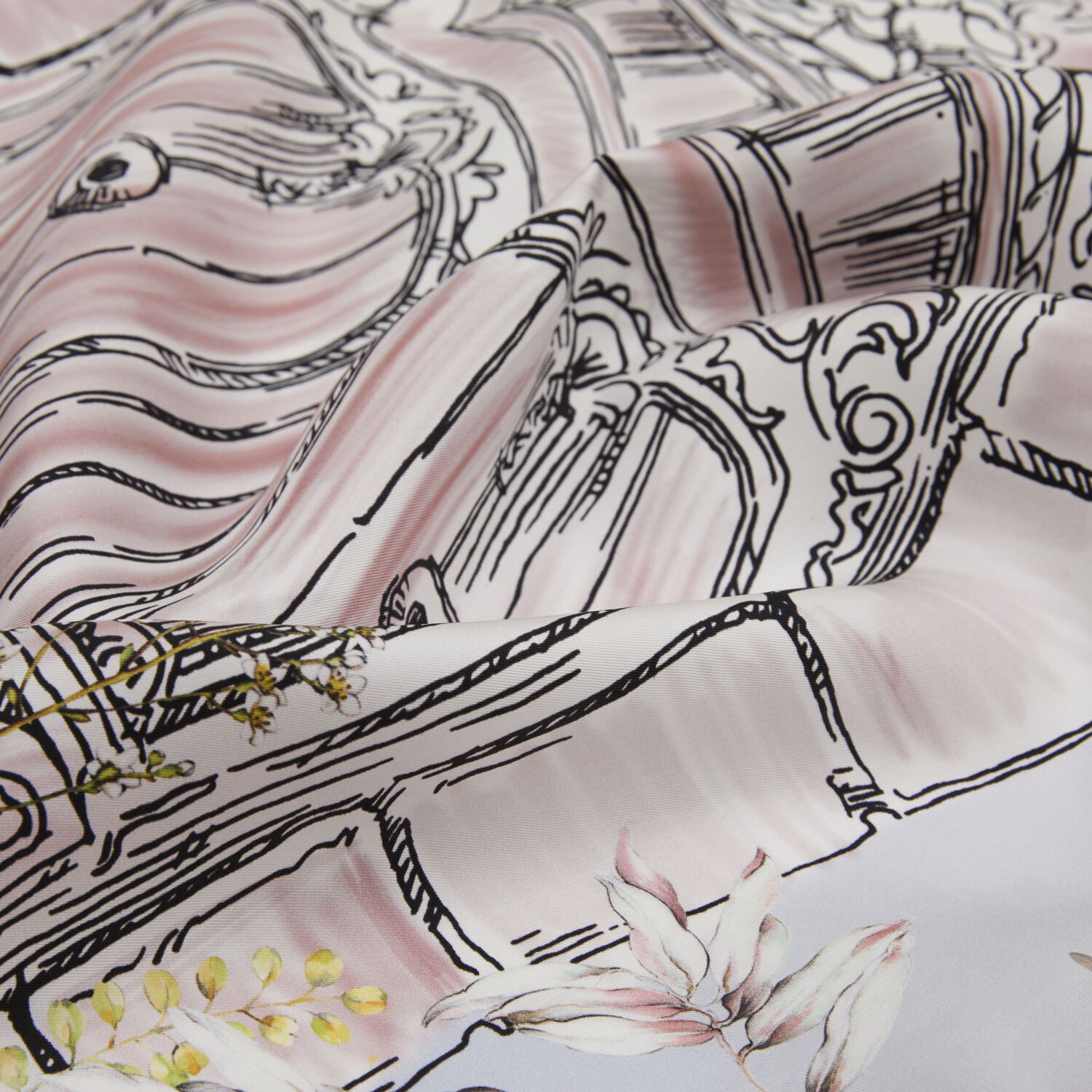 Coral Vintage Floral Door Pattern Twill Silk Square Scarf - 2