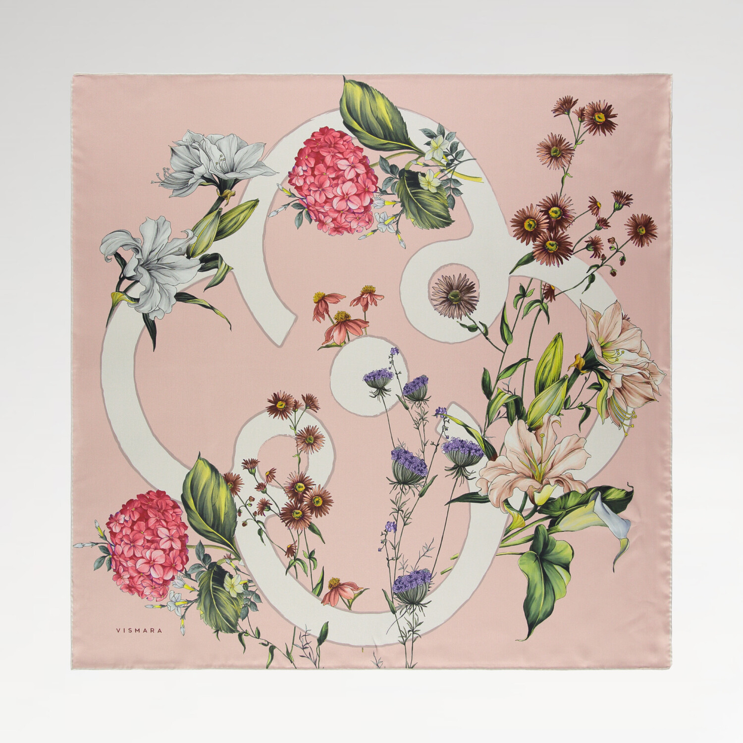 Coral Virelle Pattern Twill Silk Square Scarf - 1