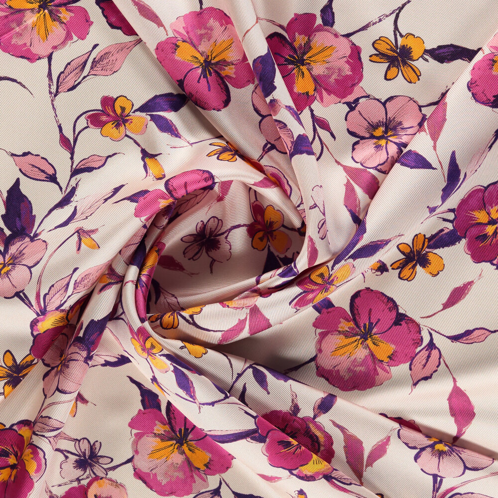 Coral Wildflower Patterned Silk Square Scarf - 2