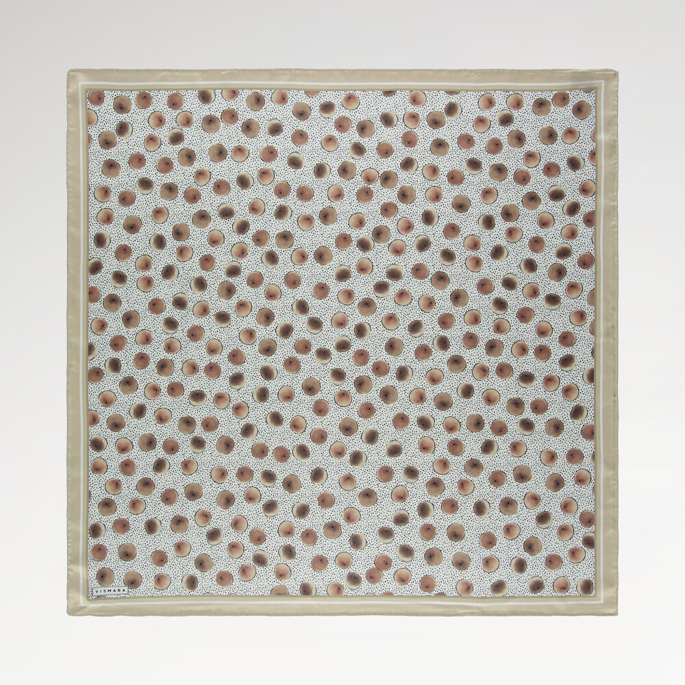 Cream Artistic Dot Patterned Twill Silk Square Scarf