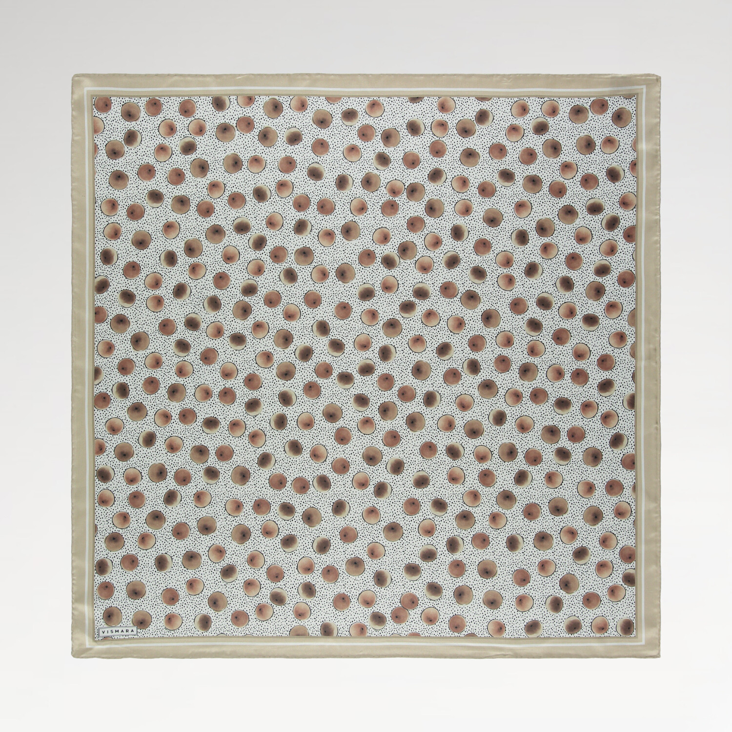 Cream Artistic Dot Patterned Twill Silk Square Scarf - 1