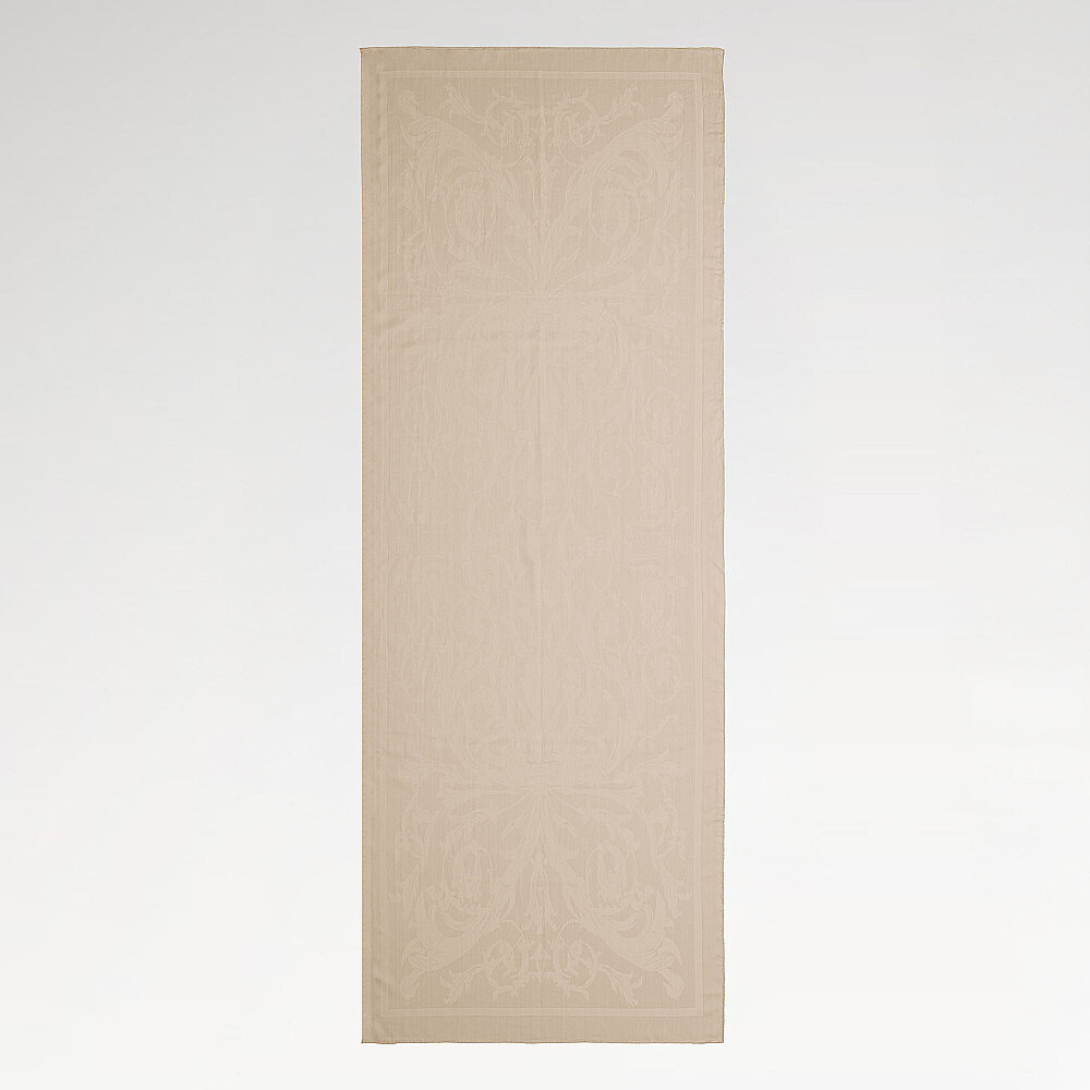 Cream Baroque Inspired Pattern Jacquard Cotton Silk Scarf - 2
