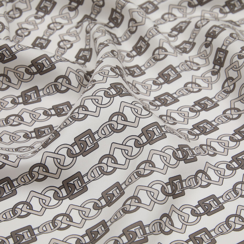 Cream Chain Motif Patterned Twill Silk Square Scarf - Vismara