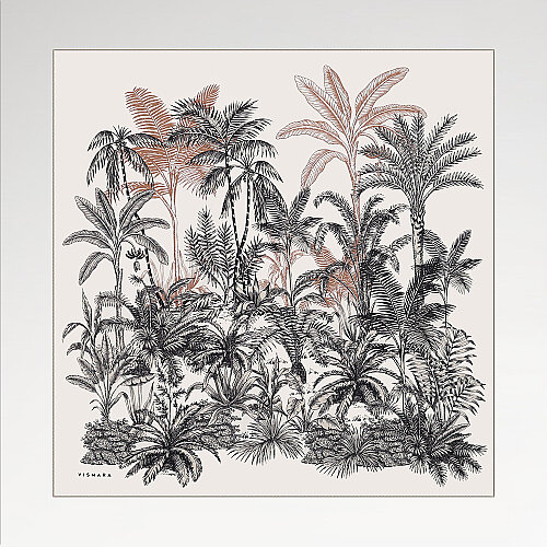 Cream Exotic Oasis Patterned Twill Silk Square Scarf