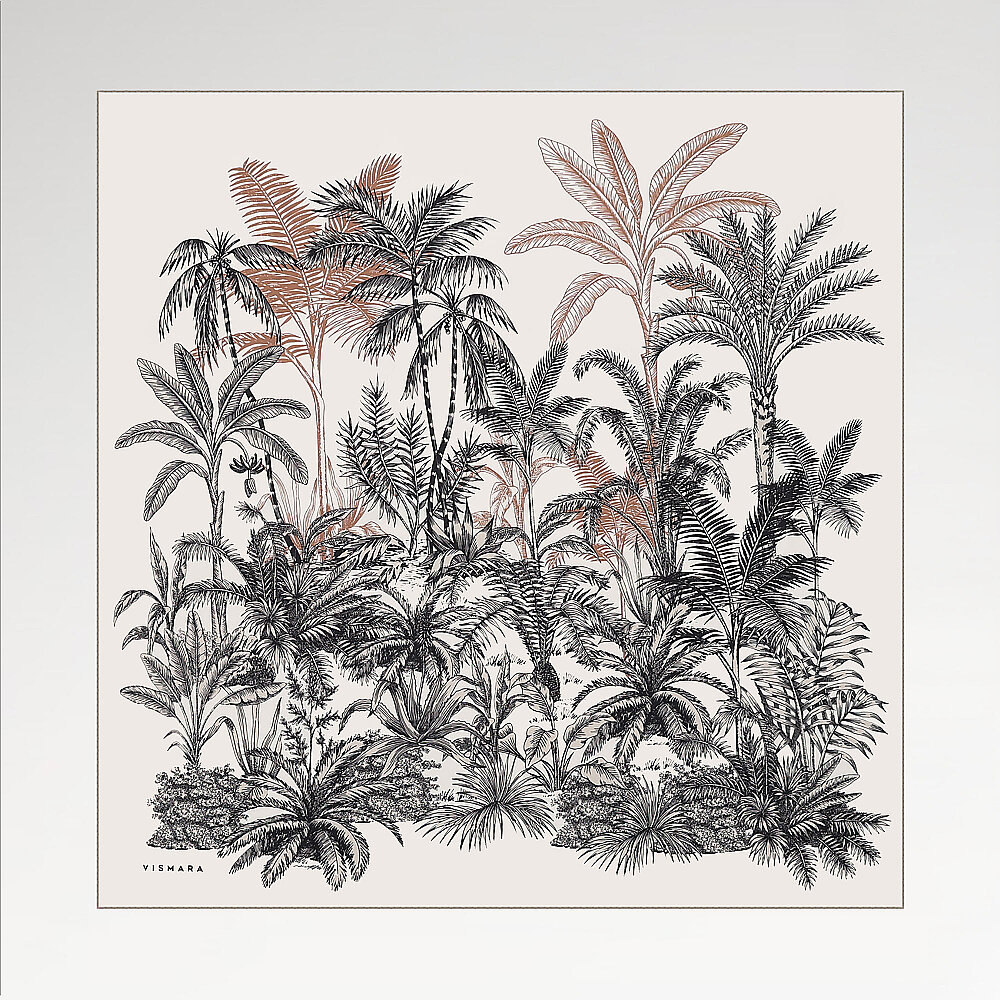 Cream Exotic Oasis Patterned Twill Silk Square Scarf - 1