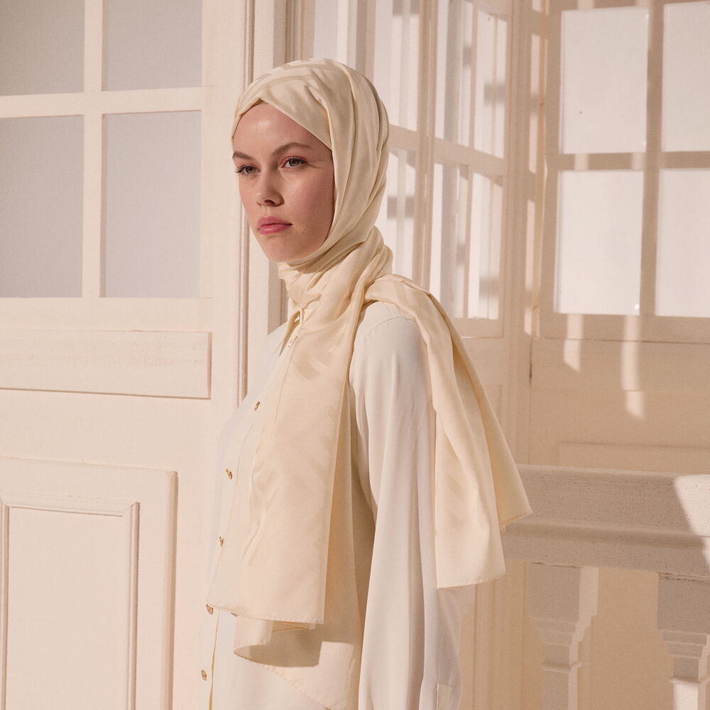 Cream G Pattern Jacquard Wool Silk Scarf - Vismara